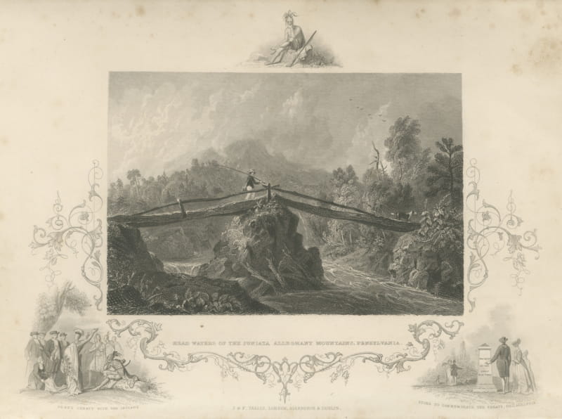 Head Waters of the Juniata, Pennsylvania, Penn's Treaty Vignette, circa 1850