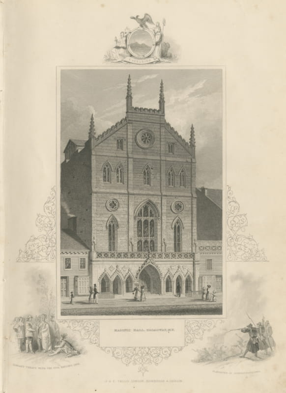 Masonic Hall, Broadway, New York, Drawn by A. J. Davis, circa 1850