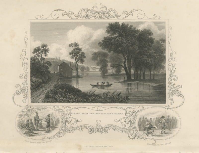 Albany from Van Rensselaer's Island, Dutch Treaty Vignette, circa 1850