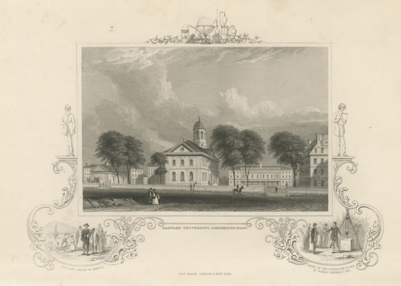 Harvard University, Cambridge, Puritans Landing in America Vignette, circa 1850
