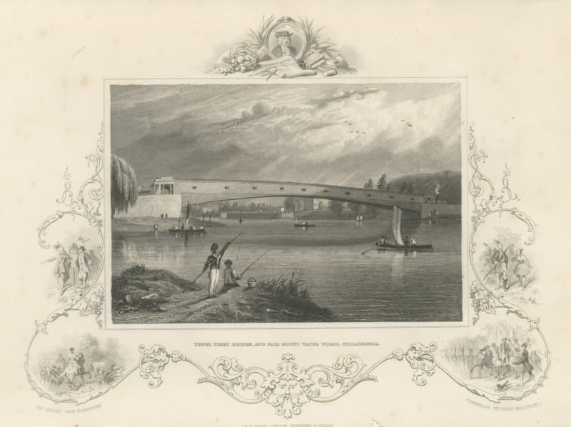 Upper Ferry Bridge, Fairmount, Philadelphia, William Penn Emblem, circa 1850
