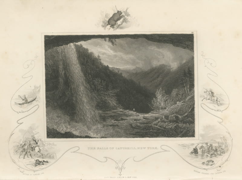 Falls of Cattskill, New York, with Cowpens and Catawba Vignettes, circa 1850
