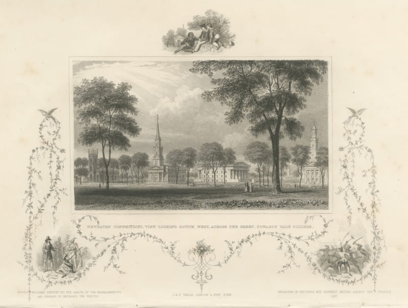 New Haven Green toward Yale College, Connecticut, Roger Williams, circa 1850