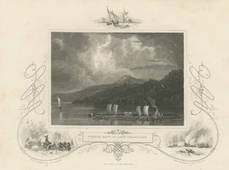 Timber Raft on Lake Champlain, 1776 Naval Engagement Vignettes, circa 1850