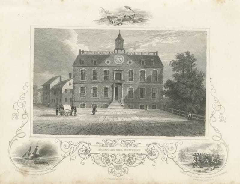 State House, Newport, Rhode Island, Burning of the Gaspee Vignette, circa 1850