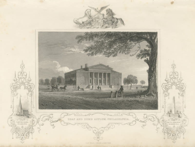 Deaf and Dumb Asylum, Philadelphia, with Floating Church Vignette, circa 1850