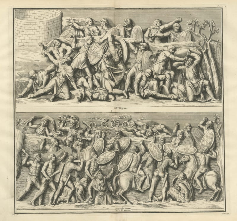 Roman Battle Scenes Beside a Round Tower, Trajan's Column, 1722