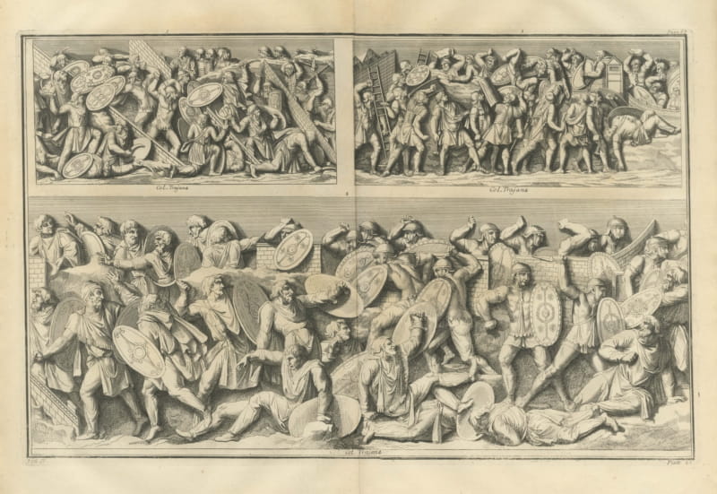 Roman Assault on Walls with Ladders, Trajan's Column, Montfaucon, 1722