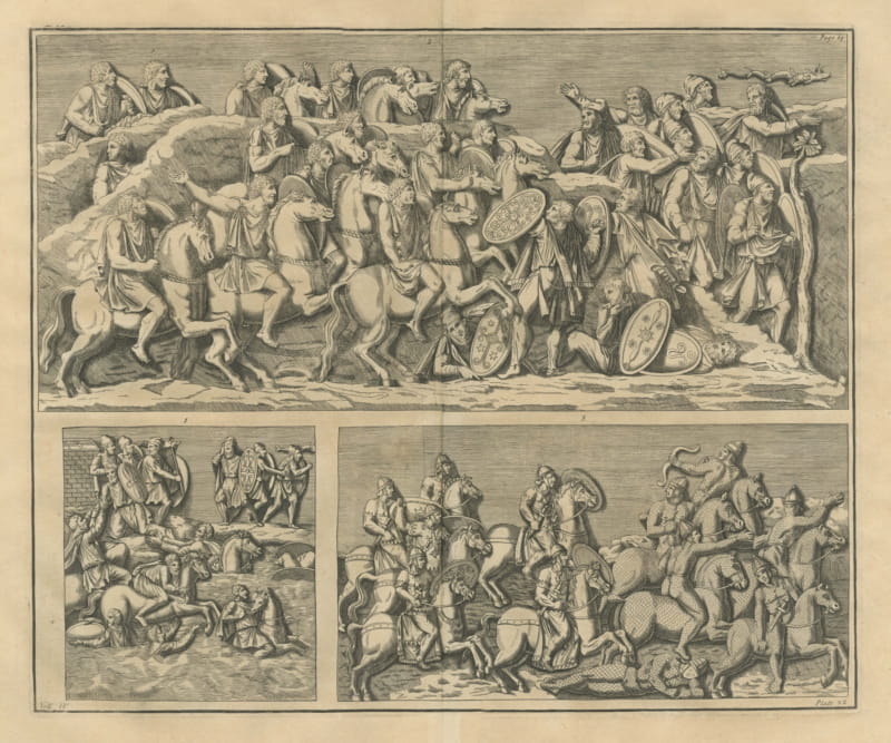 Cavalry Battle and River Crossing with Armored Horsemen, Montfaucon, 1722