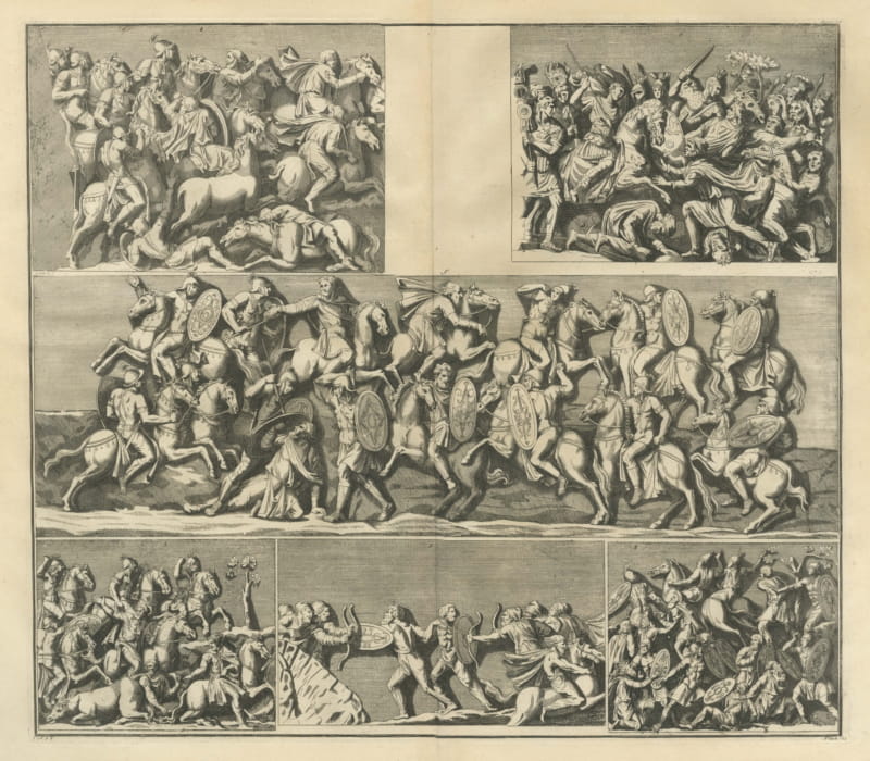 Cavalry and Infantry Battle Reliefs in Six Scenes, Montfaucon Engraving, 1722