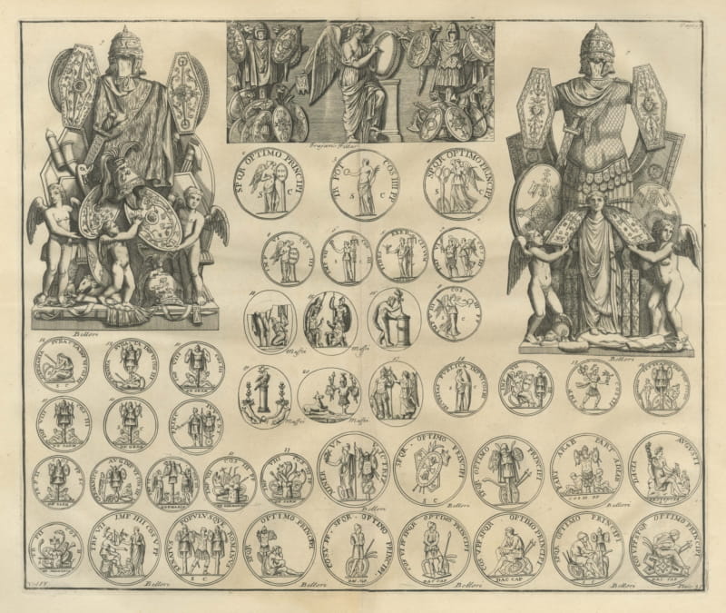 Roman Trophies and Victory Coins with Trajan's Column Victory, 1722