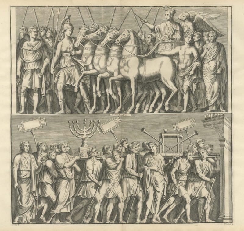 Arch of Titus Reliefs, Triumphal Chariot and Seven Branched Candlestick, 1722