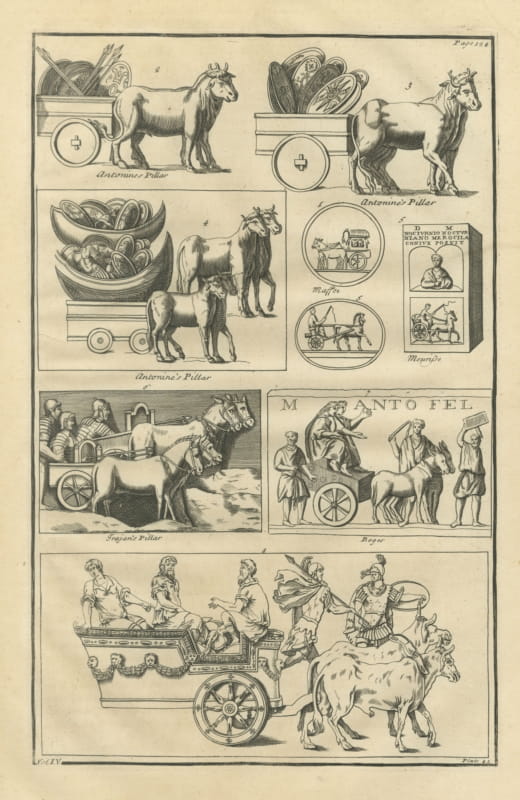 Roman Carts, Carriages and a Ceremonial Car from Reliefs, 1722