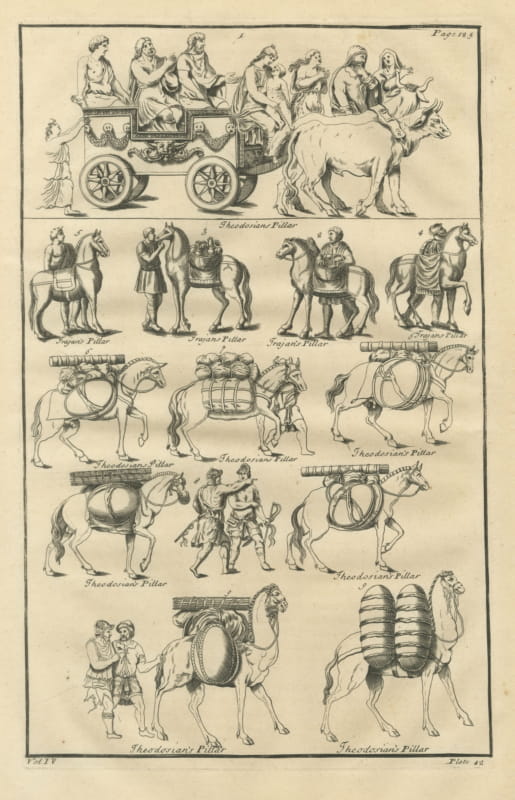 Pack Horses, Camels and a Carriage from the Theodosian Pillar, 1722