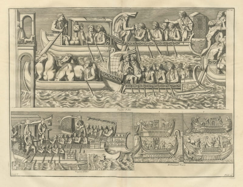 Oared Galleys and Horse Transports from Trajan's Column, 1722
