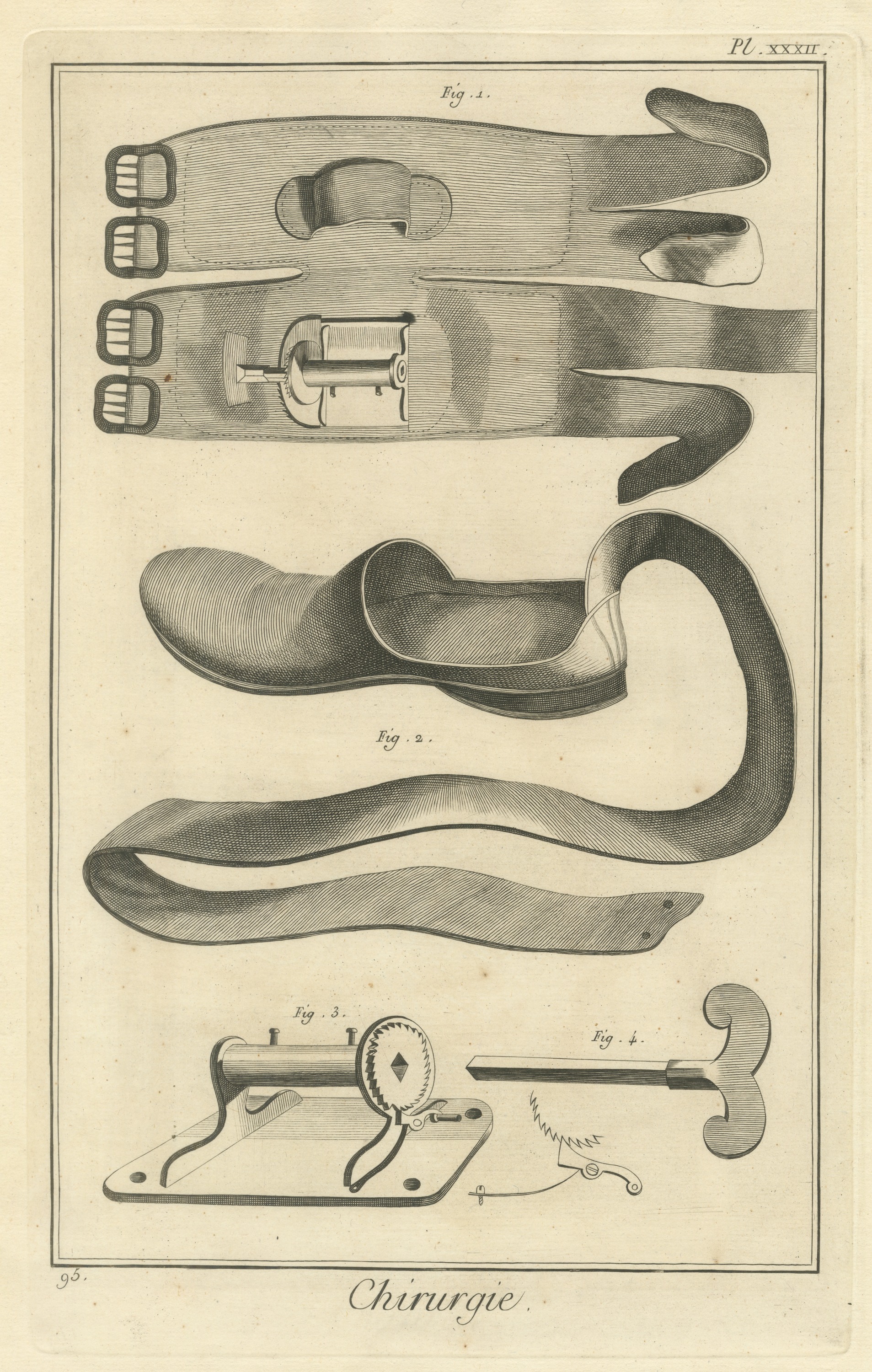 Straps and Ratchet Apparatus, Diderot Chirurgie Plate XXXII, circa 1772