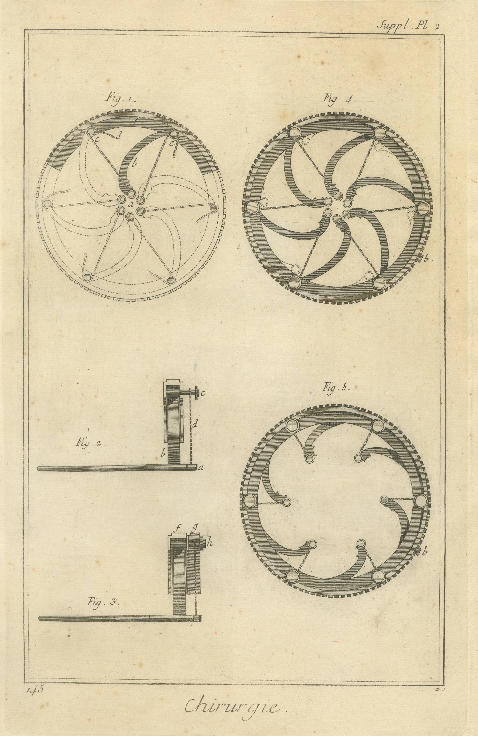 Six Blade Ring Mechanism, Diderot Chirurgie Supplement Plate 2, circa 1778