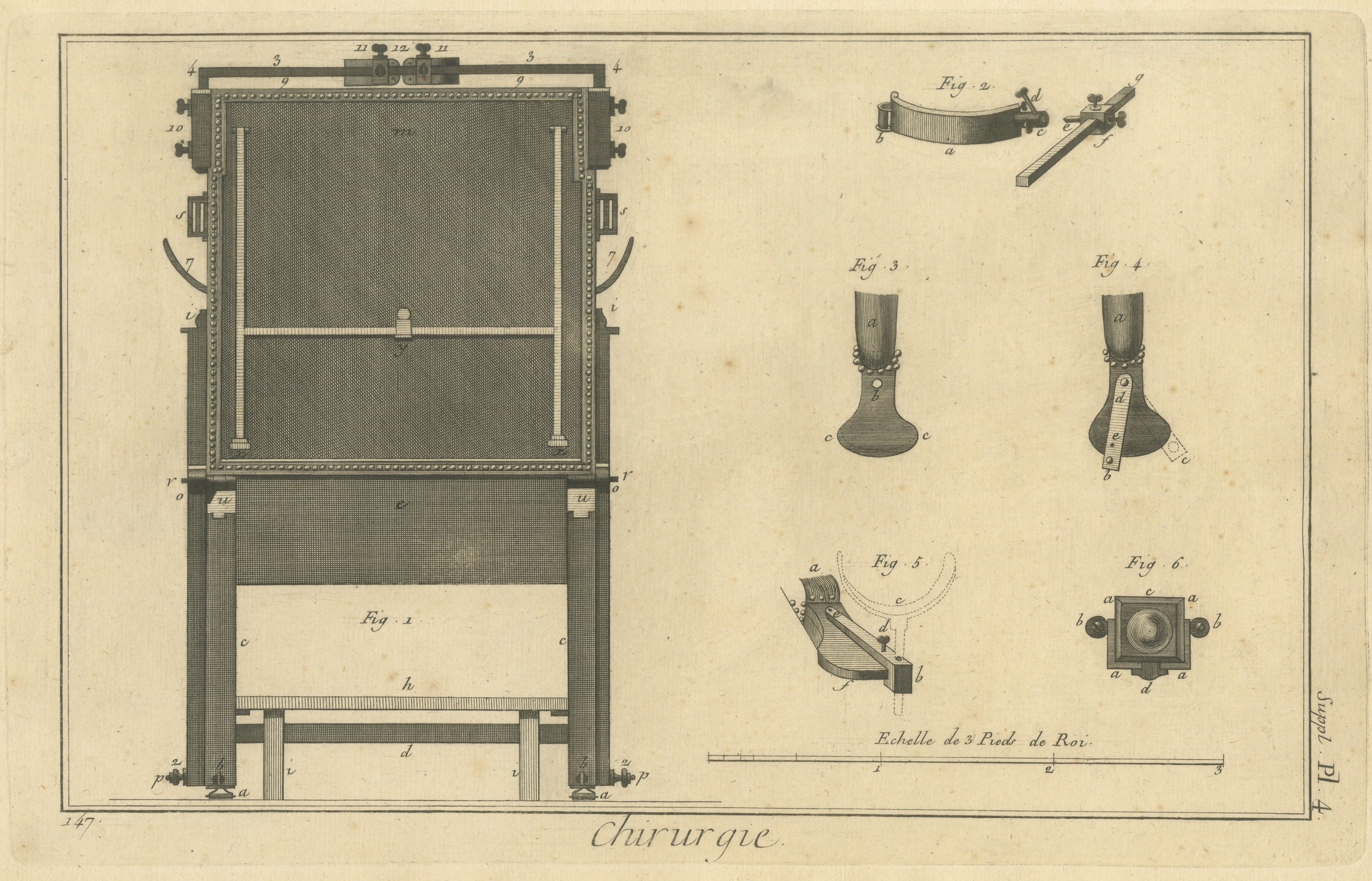 Chair Frame and Fittings, Diderot Chirurgie Supplement Plate 4, circa 1778