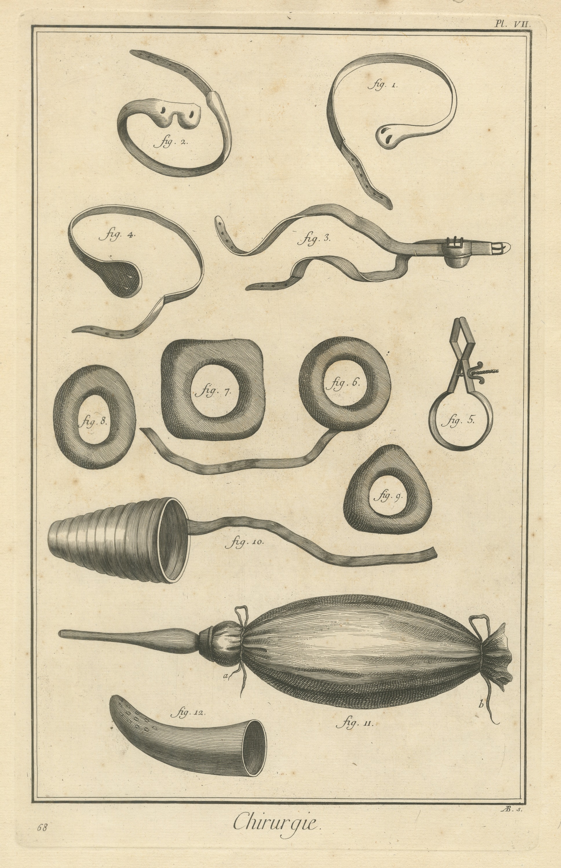 Truss Springs and Bladder Syringe, Diderot Chirurgie Plate VII, circa 1772