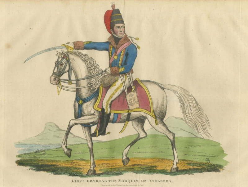 Marquis of Anglesey in Hussar Uniform with Raised Saber, Hand Colored, 1815