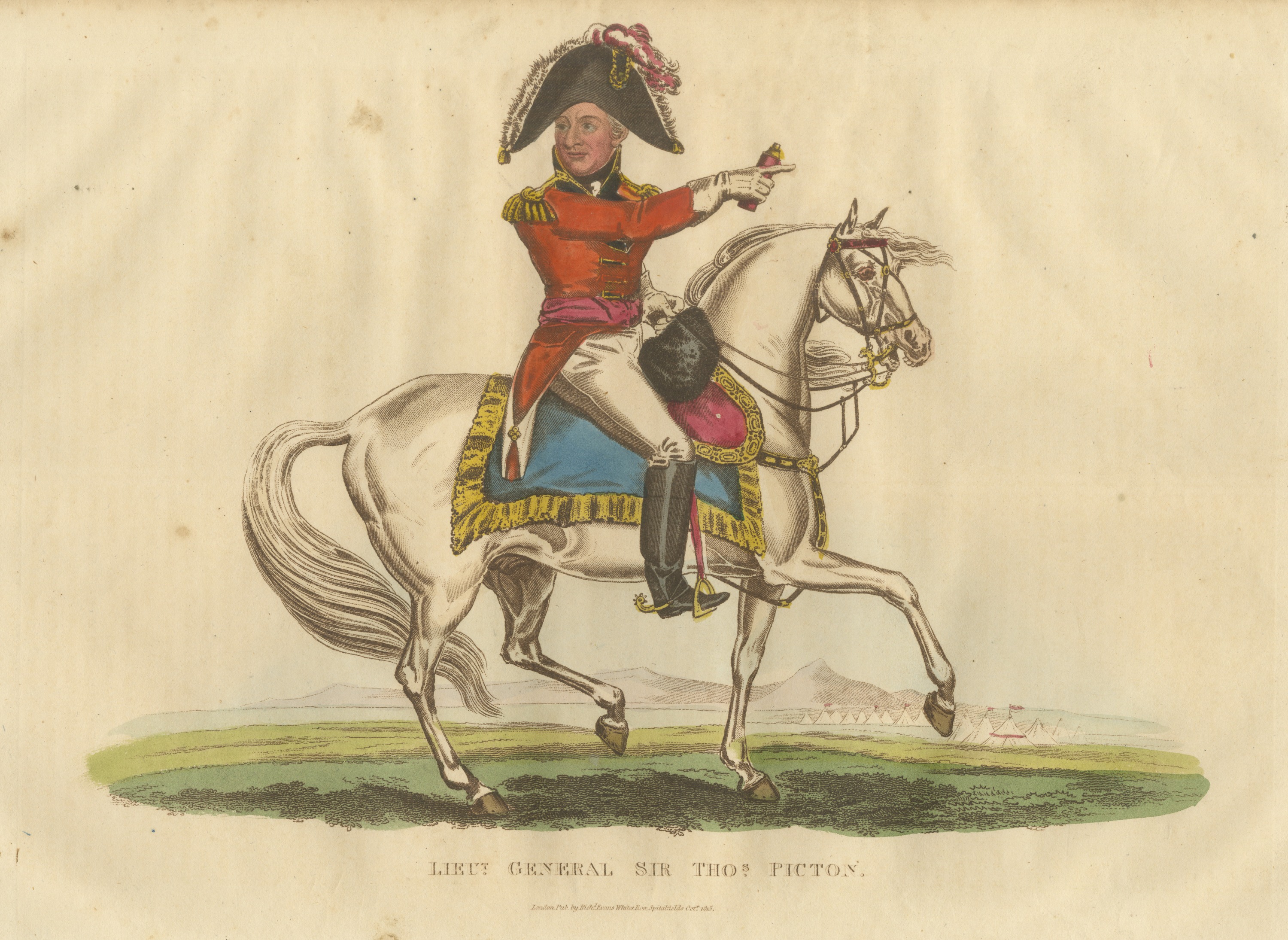 Sir Thomas Picton with Telescope on a Gray Horse Before an Army Camp, 1815