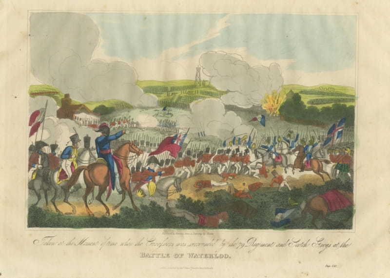 Battle of Waterloo with Cuirassiers Facing British Infantry, 1816