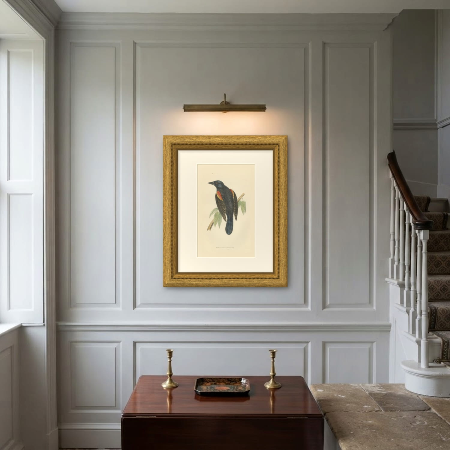 Red Winged Starling or Red Winged Blackbird, Morris Bird Print, 1896