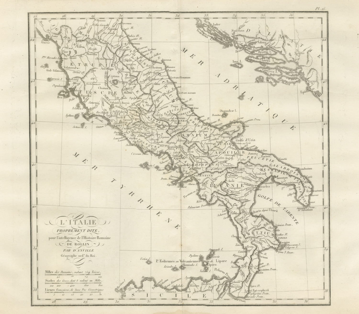 Ancient Italy and the Dalmatian Coast, d'Anville Rollin Atlas, 1818