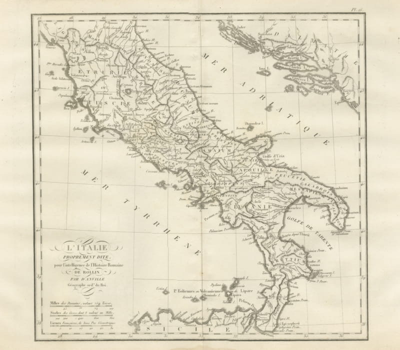 Ancient Italy and the Dalmatian Coast, d'Anville Rollin Atlas, 1818