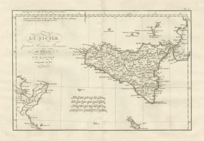 Ancient Sicily with Malta and the Carthage Coast, d'Anville, 1818