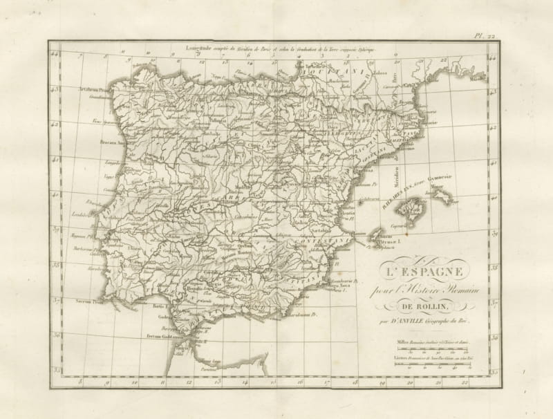 Roman Spain and Portugal with the Balearic Islands, d'Anville, 1818