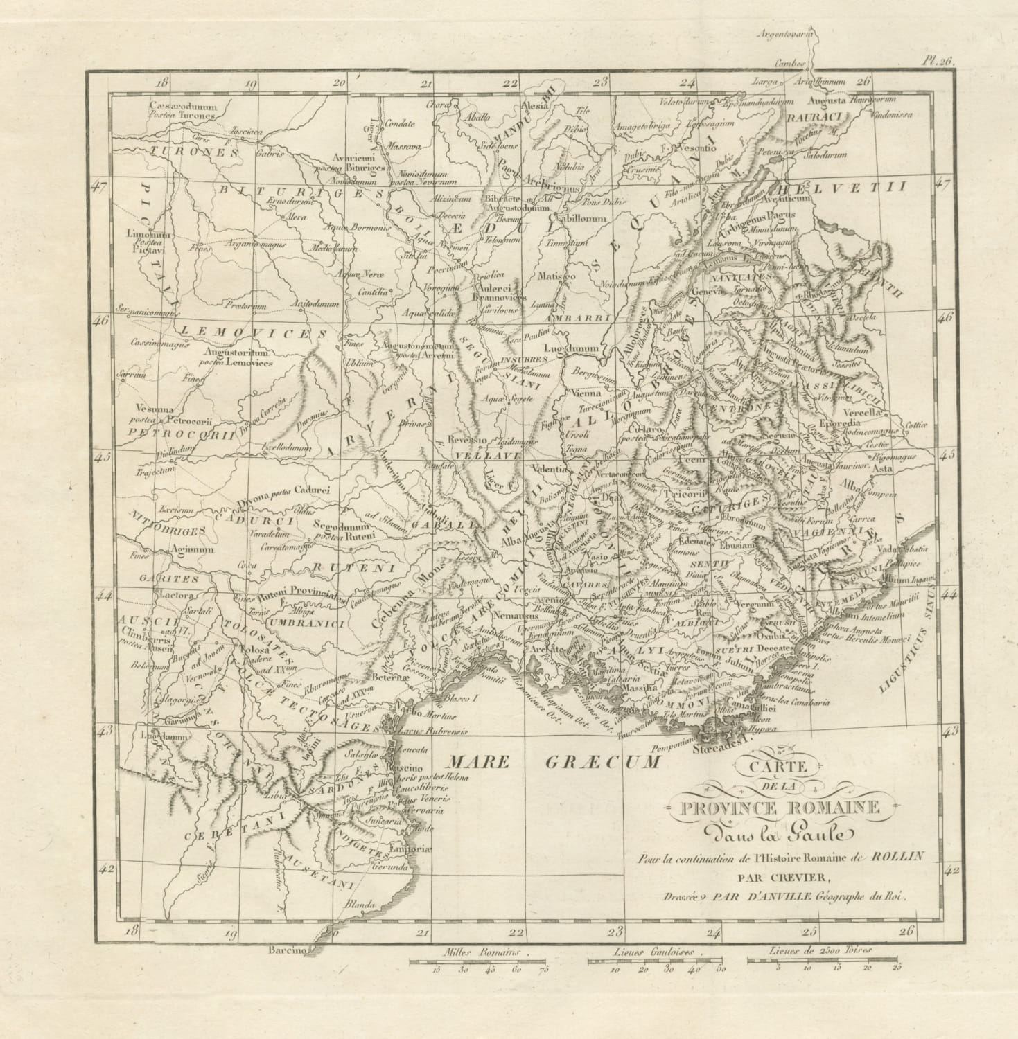 Roman Province in Gaul, Provence and the Alps, d'Anville for Crevier, 1818
