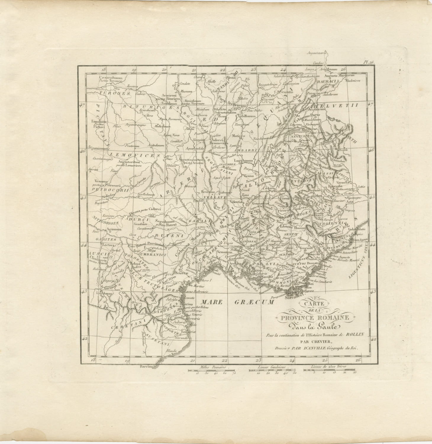Roman Province in Gaul, Provence and the Alps, d'Anville for Crevier, 1818