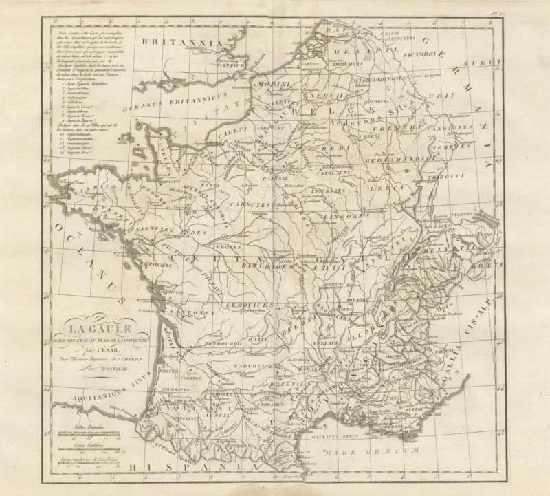 Gaul at the Time of Caesar's Conquest, d'Anville for Crevier, 1818