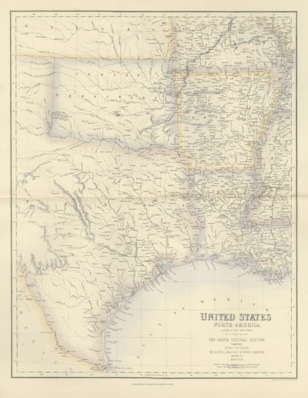 Antique Map of Texas and Louisiana with Indian Territory, circa 1860