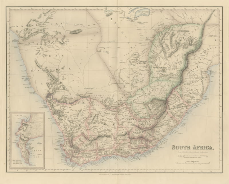 Antique Map of South Africa with the Peninsula of the Cape Inset, circa 1860