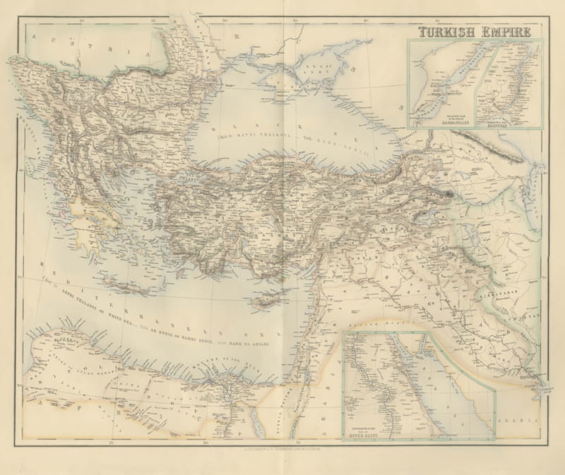 Antique Map of the Turkish Empire with the Dardanelles and Bosporus, circa 1860