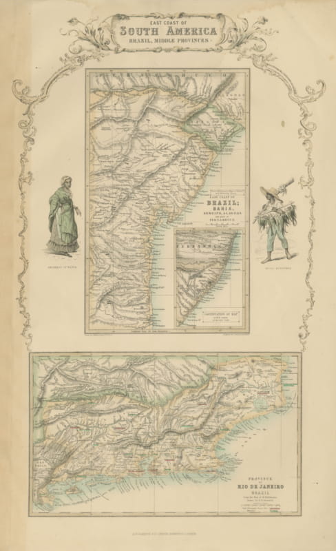 Antique Map of the Brazilian Coast with Rio de Janeiro Province, circa 1860