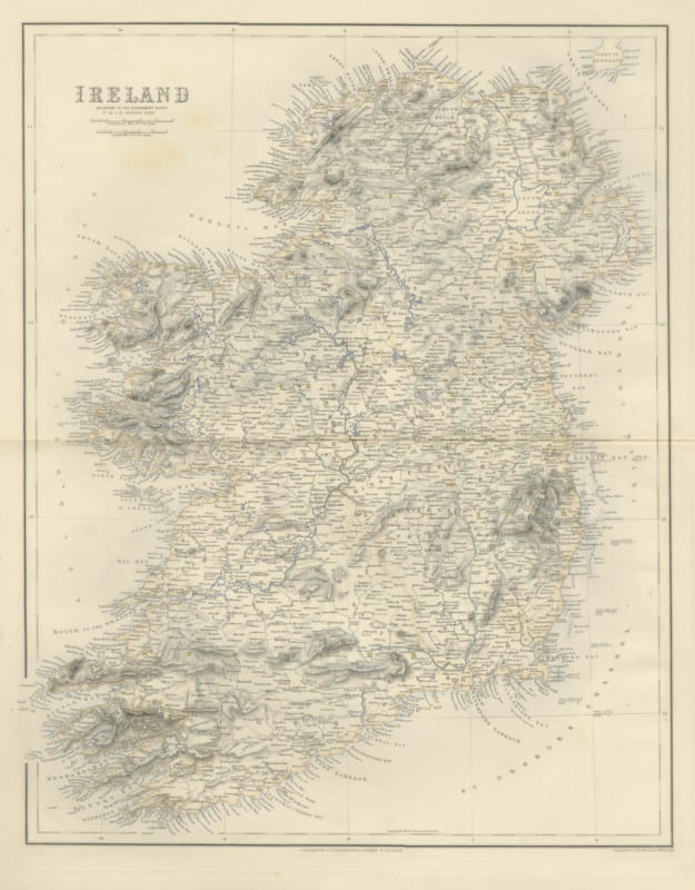 Antique Map of Ireland According to the Government Survey, circa 1860