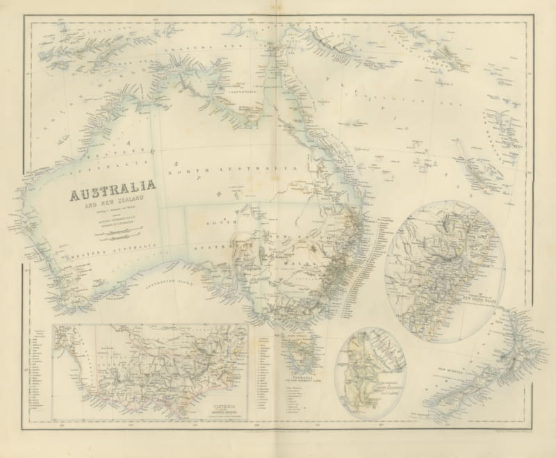 Antique Map of Australia and New Zealand with Mount Alexander Inset, circa 1860
