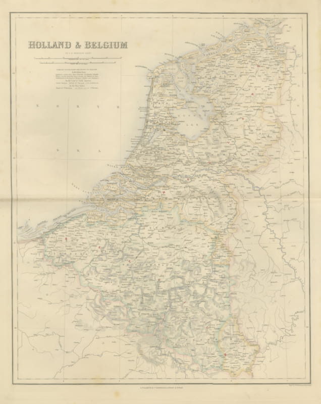 Antique Map of Holland and Belgium with Foreign Possessions Table, circa 1860