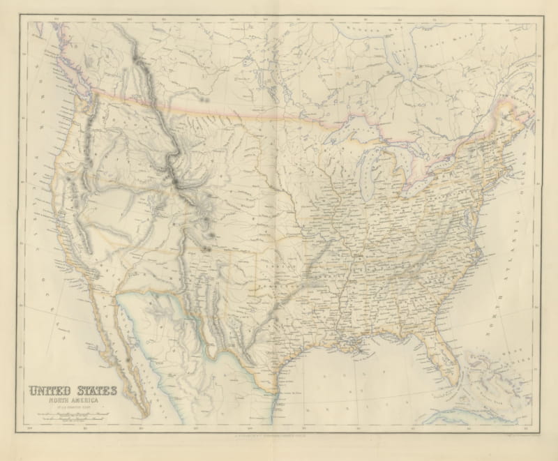 Antique Map of the United States with Oregon Territory, circa 1860