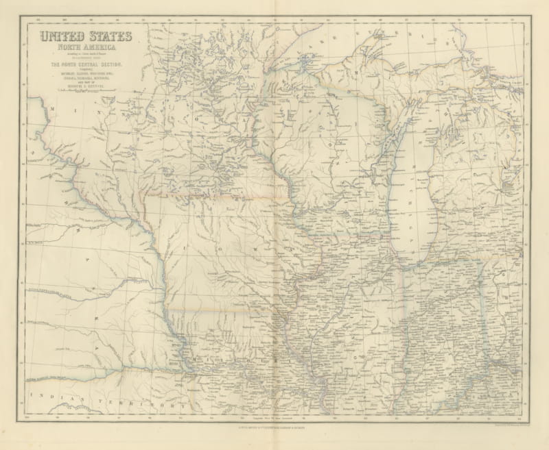 Antique Map of the North Central United States and Lake Michigan, circa 1860