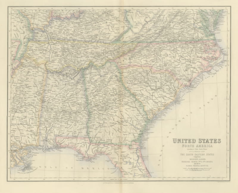 Antique Map of the South Eastern United States with Cape Hatteras, circa 1860