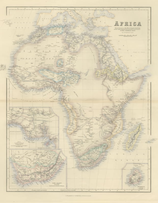 Antique Map of Africa with Cape Colony and Mauritius Insets, circa 1860