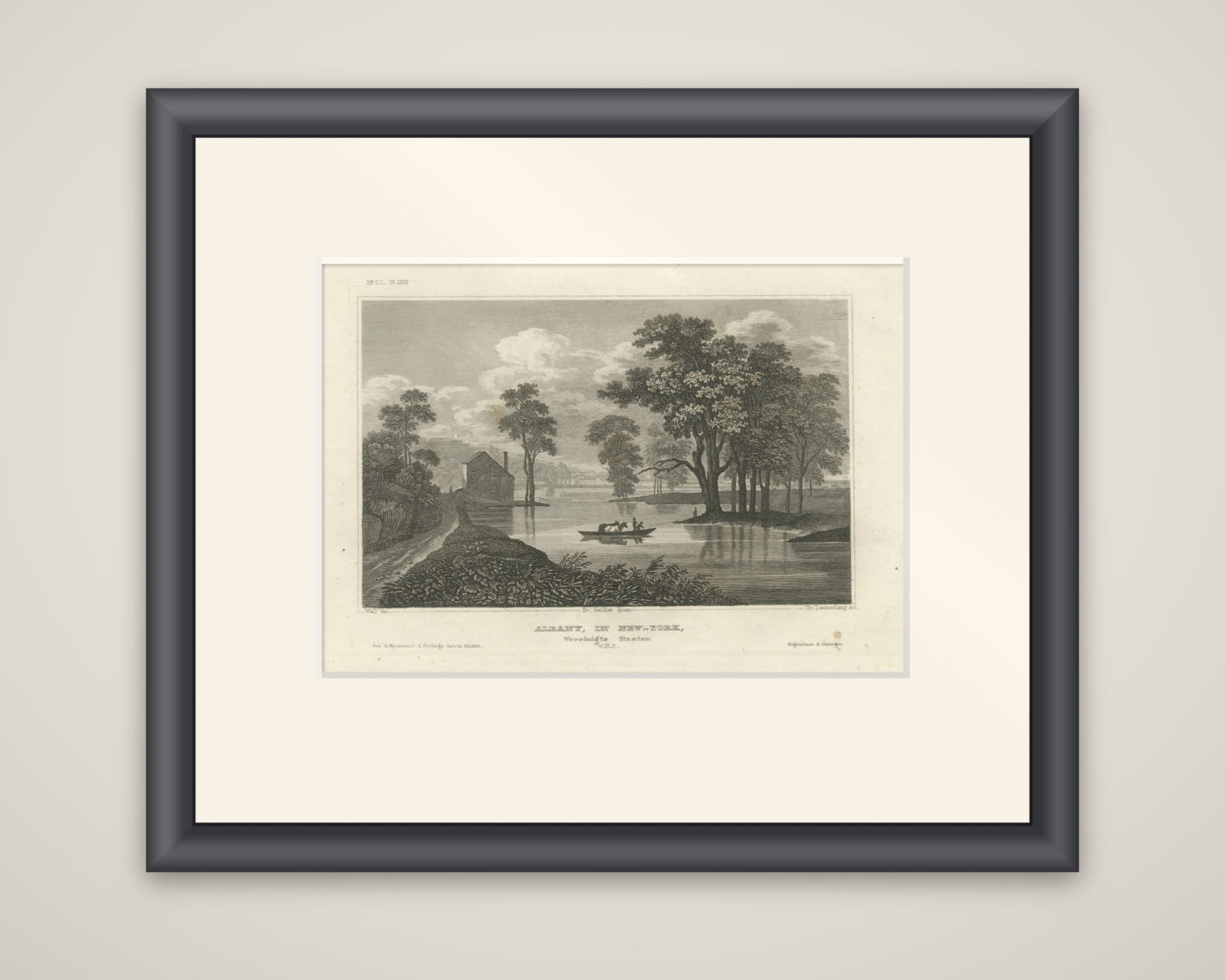 Albany New York Hudson River View – Antique Steel Engraving 19th Century
