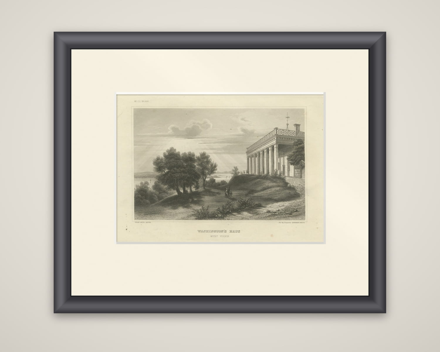 Mount Vernon Washington’s House – Antique Steel Engraving Virginia, 1854