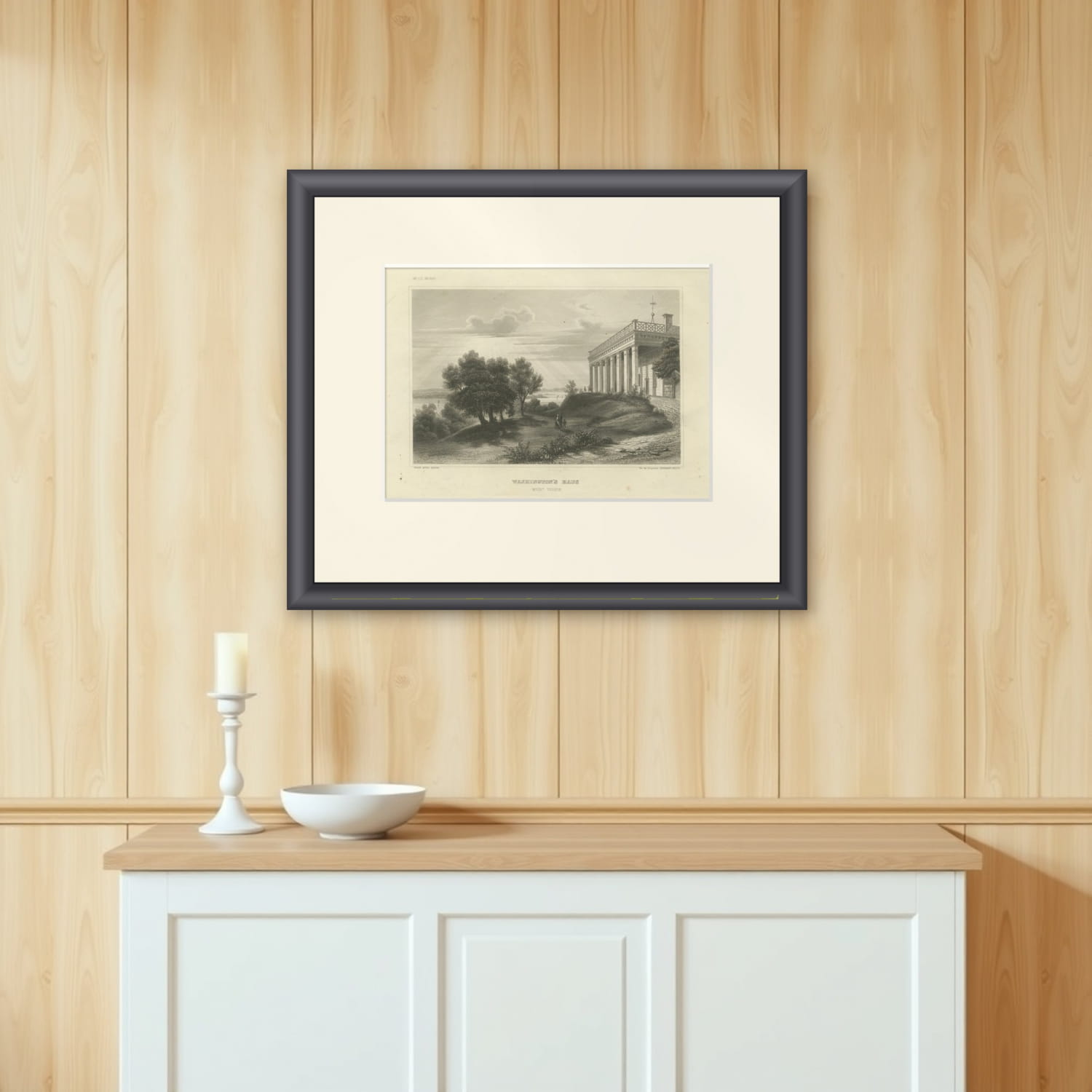 Mount Vernon Washington’s House – Antique Steel Engraving Virginia, 1854