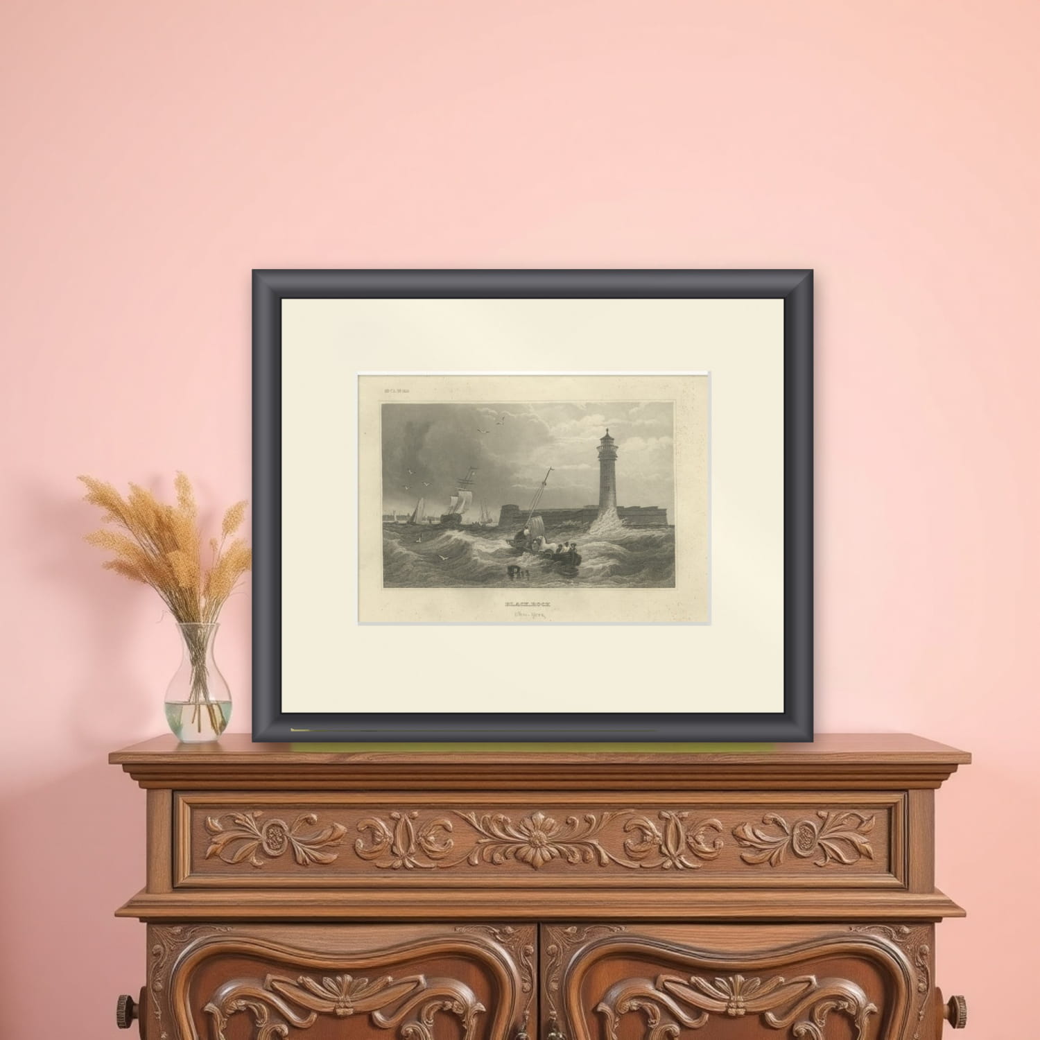 Black Rock New York Harbor Lighthouse – Antique Steel Engraving c.1850