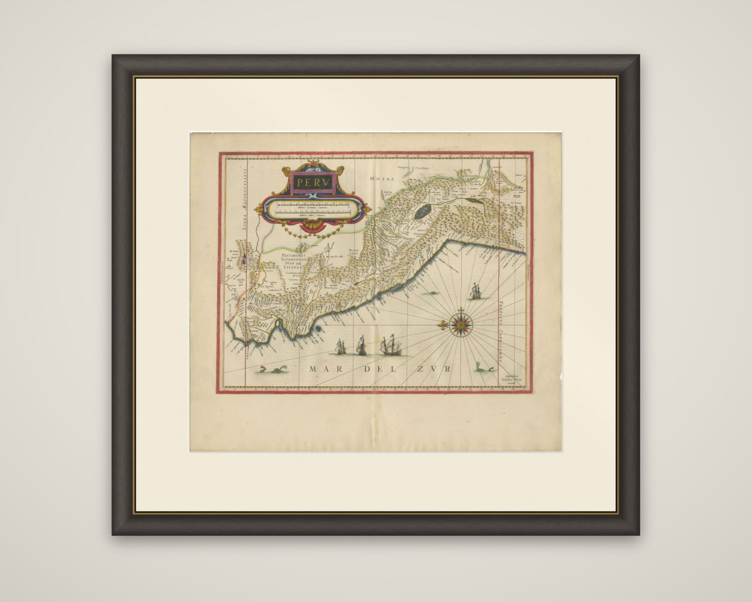 Blaeu Map of Peru, Antique Hand-Colored Engraving, South America 1642